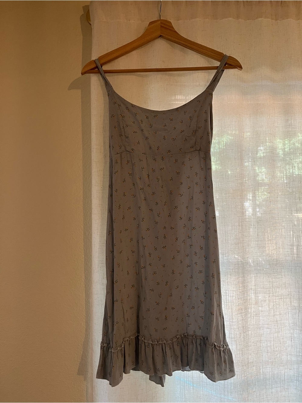 Brandy Melville Dusty Blue Floral Slip Dress with Ruffle Hem